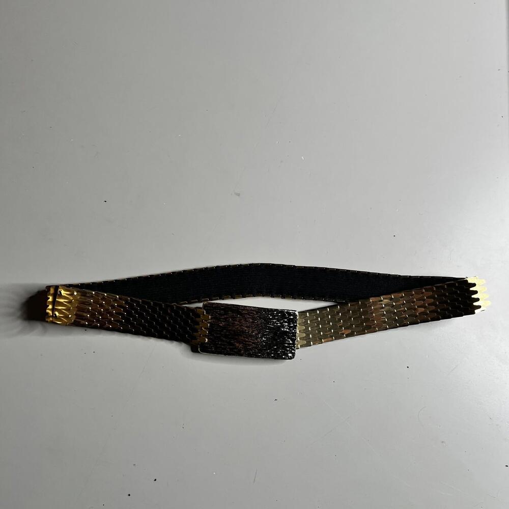 80s Metal Elastic Fashion Belt Womens One Size Gold Textured Skinny Waist Cinch
